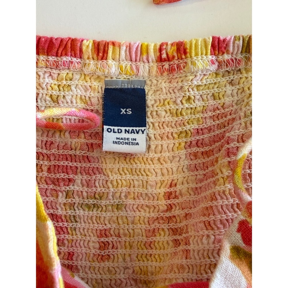 Old Navy Pink Yellow Floral Linen Blend Tie Strap Mini Sundress XS - Picture 9 of 9